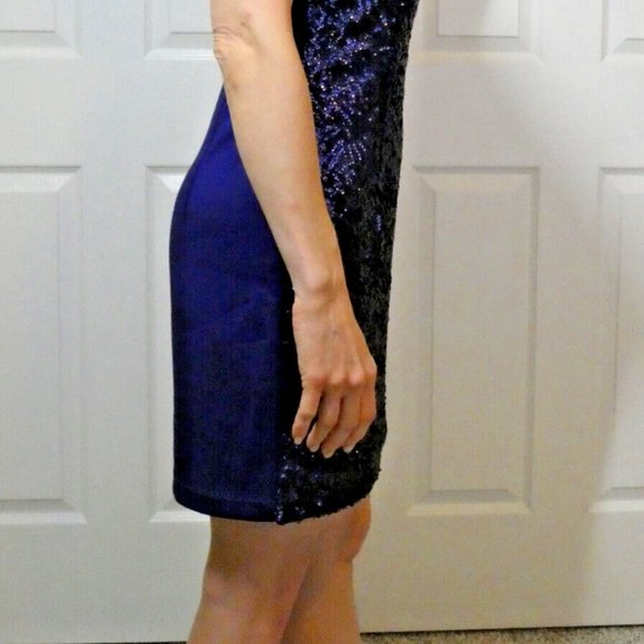 New Look Womens 8 Blue PROM Mini Dress Sequins Stylish Sheath Gorgeous Statement - Picture 3 of 14
